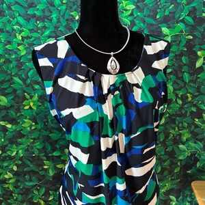 Calvin Klein Womens Plus Pleated Neck Blouse Blue 1X